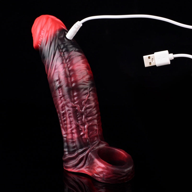 Crimson Silicone Vibrating Penis Extender – Fantasy Tool for Enhanced Masculinity