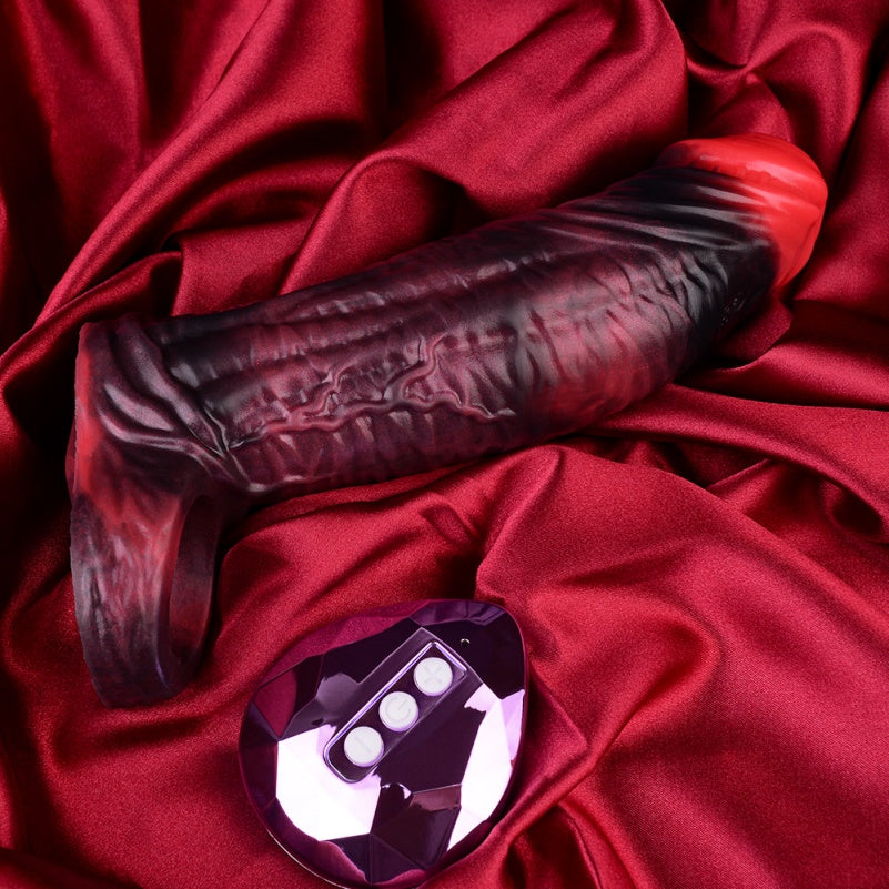 Crimson Silicone Vibrating Penis Extender – Fantasy Tool for Enhanced Masculinity