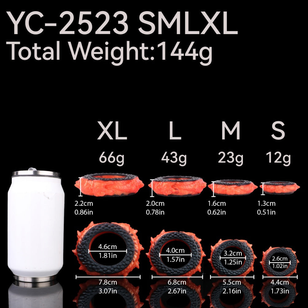 Dragon Scale Cock Ring Set – Premium Platinum Silicone | 4 Sizes | Black & Orange Ignition Series