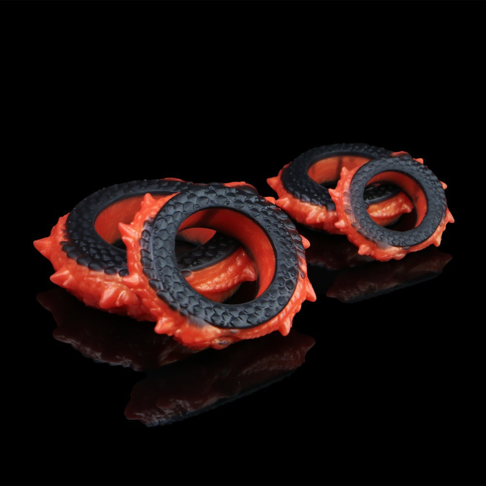 Dragon Scale Cock Ring Set – Premium Platinum Silicone | 4 Sizes | Black & Orange Ignition Series
