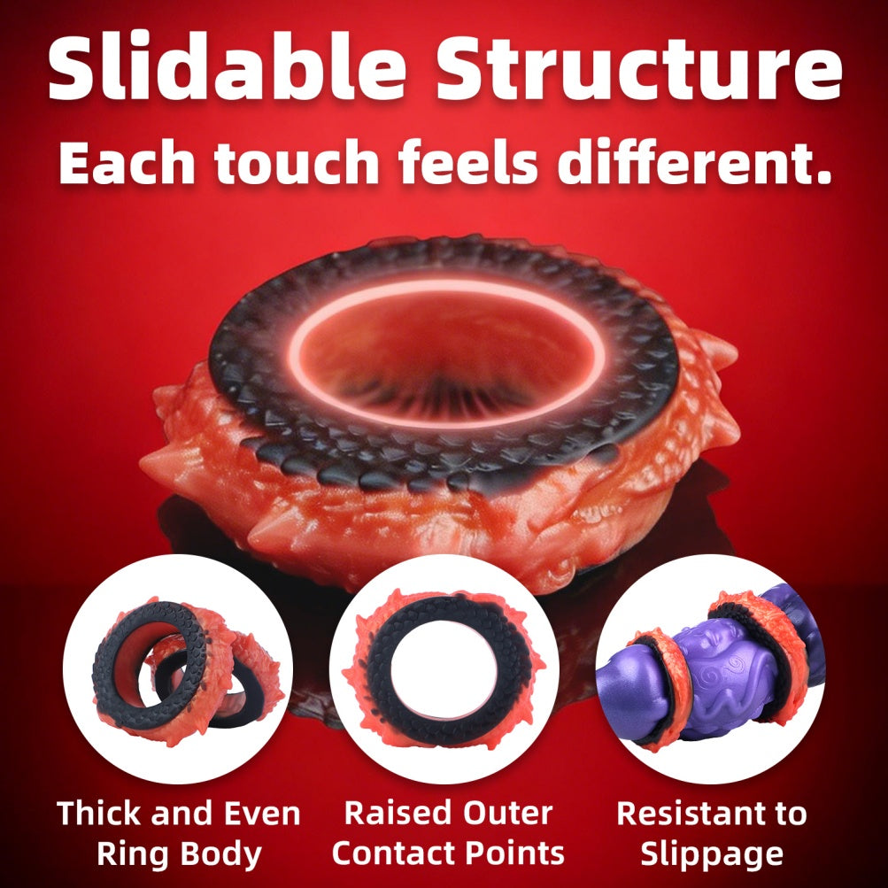Dragon Scale Cock Ring Set – Premium Platinum Silicone | 4 Sizes | Black & Orange Ignition Series