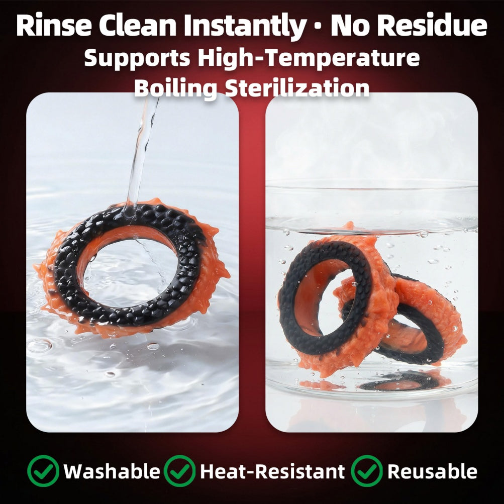Dragon Scale Cock Ring Set – Premium Platinum Silicone | 4 Sizes | Black & Orange Ignition Series