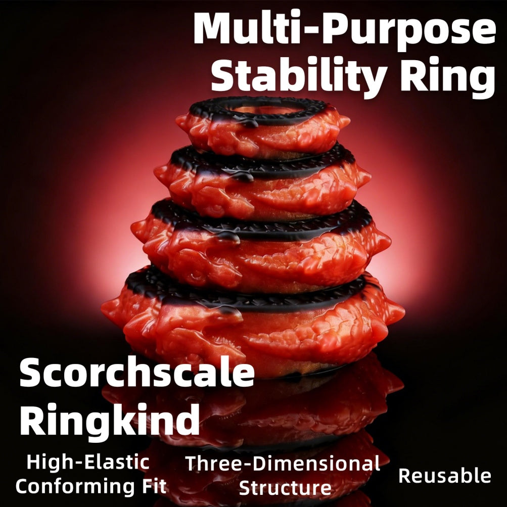 Dragon Scale Cock Ring Set – Premium Platinum Silicone | 4 Sizes | Black & Orange Ignition Series