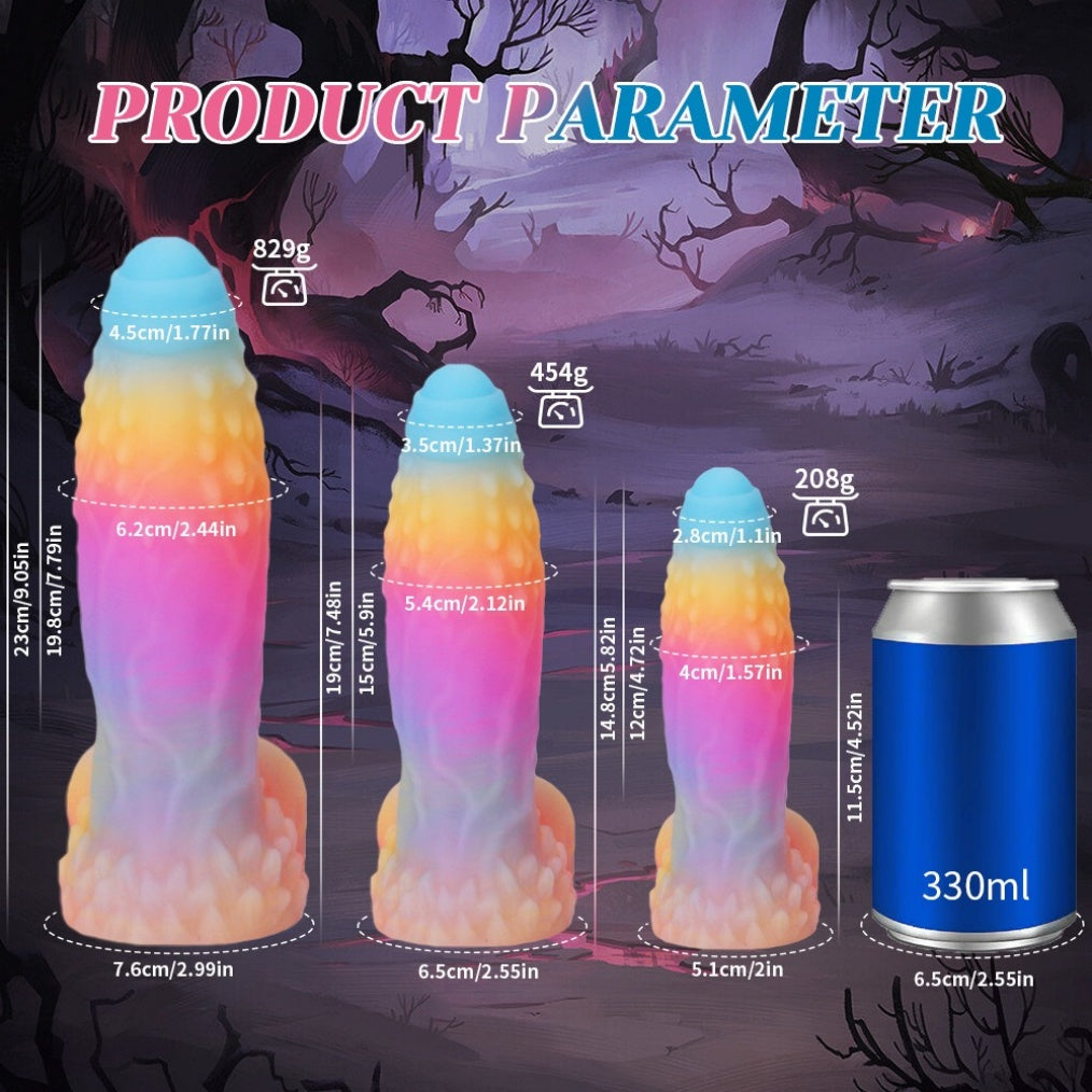 Domlust Glow-in-the-Dark Dragon Dildo – Premium Platinum Silicone | Monster Knots | Alien Fantasy | 3 Sizes