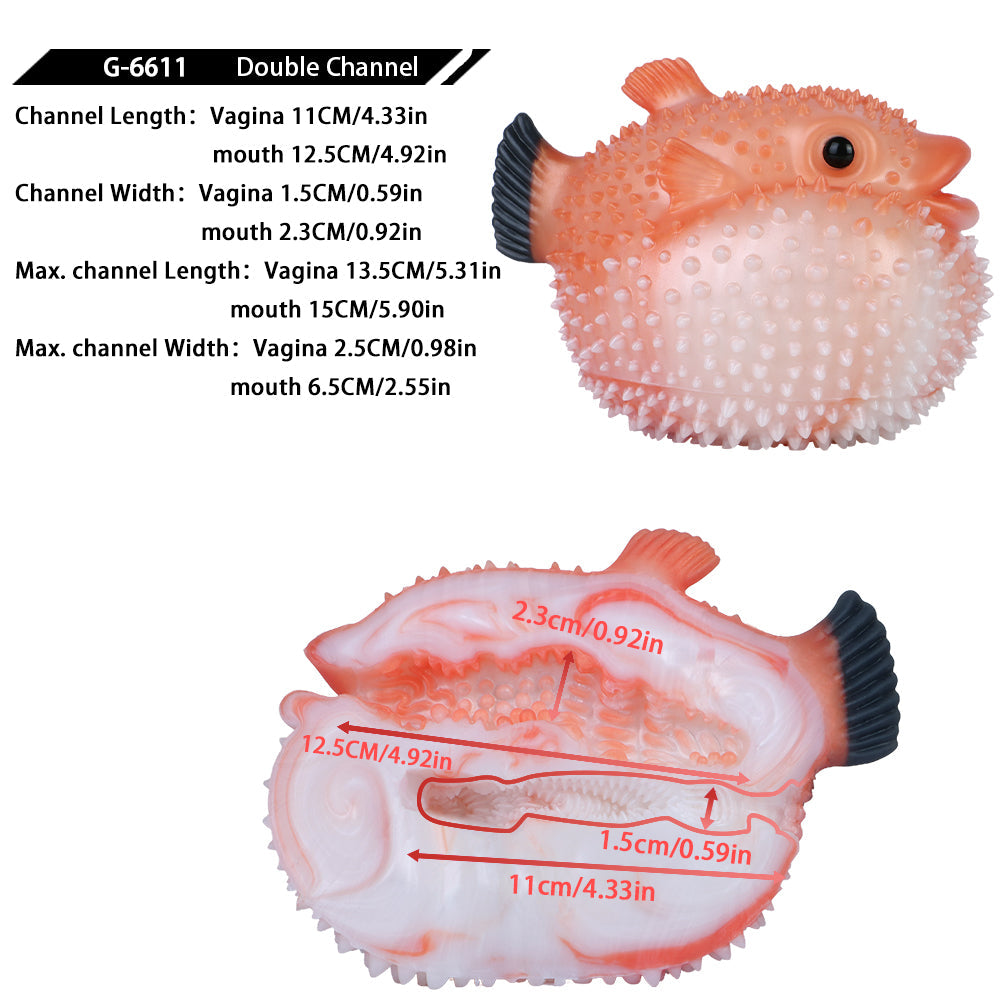 Pearl Puffer Pocket Pussy – Dual-Channel Animal Fantasy Masturbator in Platinum Silicone