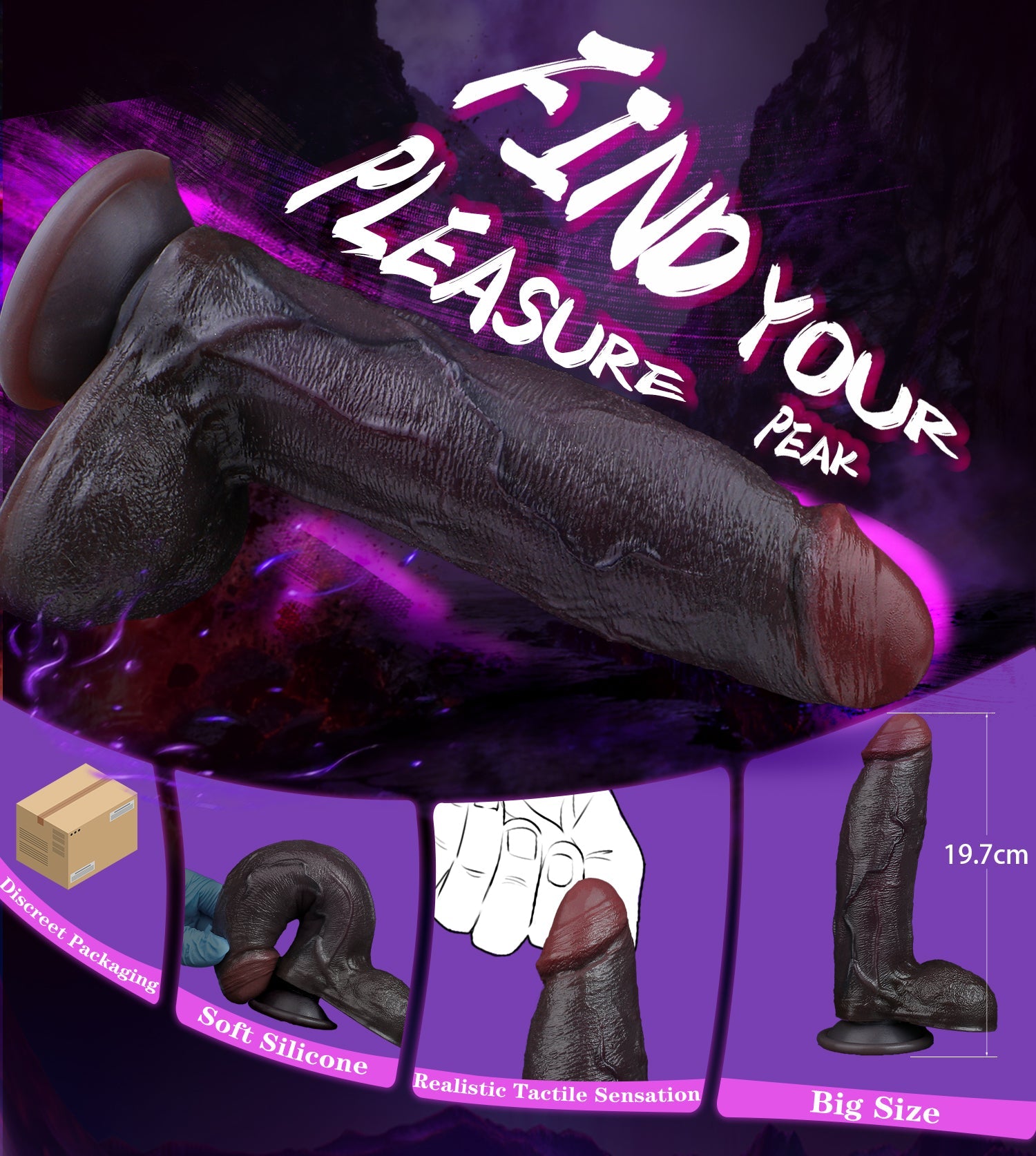 Domlust Realistic Black Dildo – Dual-Density Platinum Silicone Life-Size Suction Cup Sex Toy