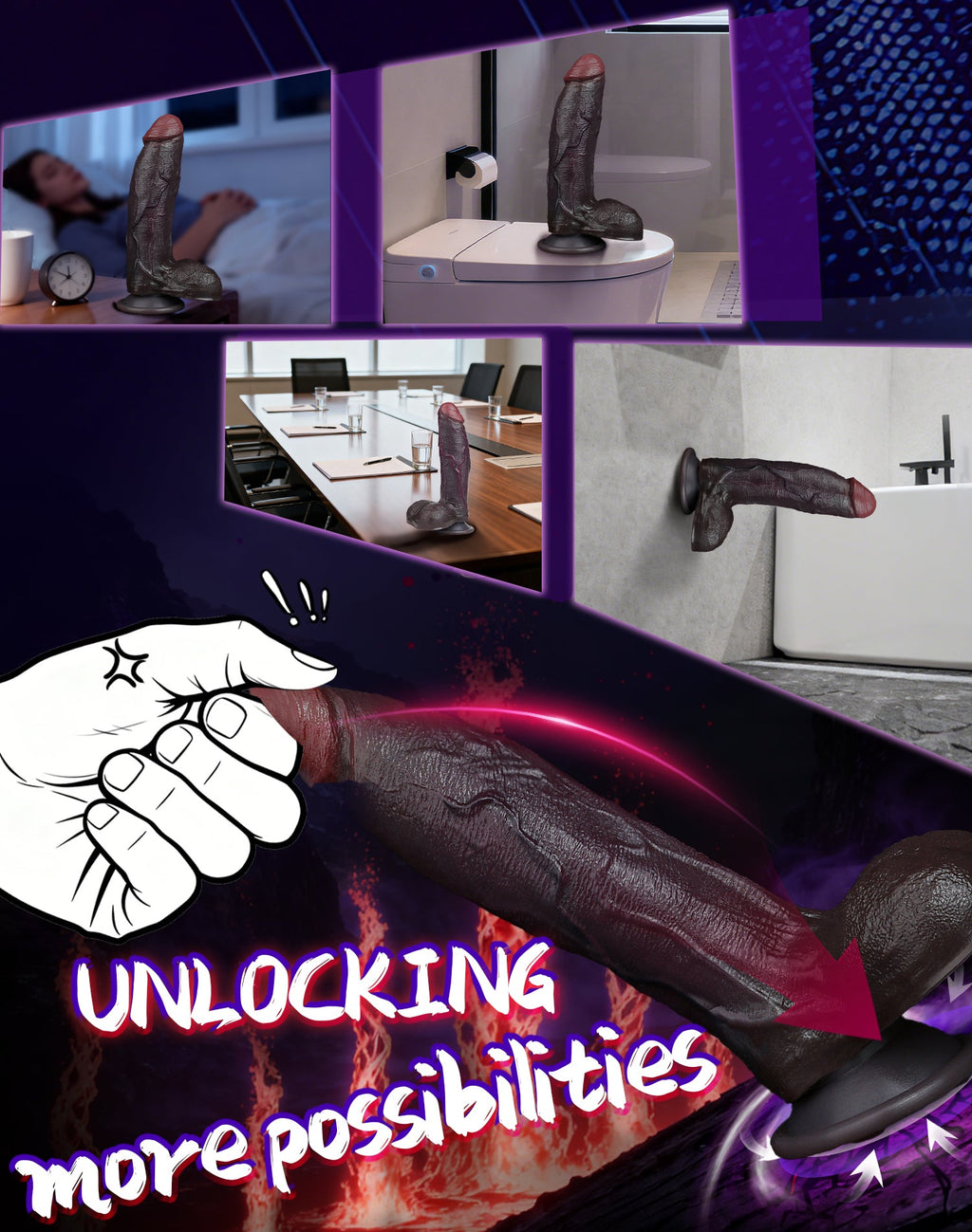 Domlust Realistic Black Dildo – Dual-Density Platinum Silicone Life-Size Suction Cup Sex Toy