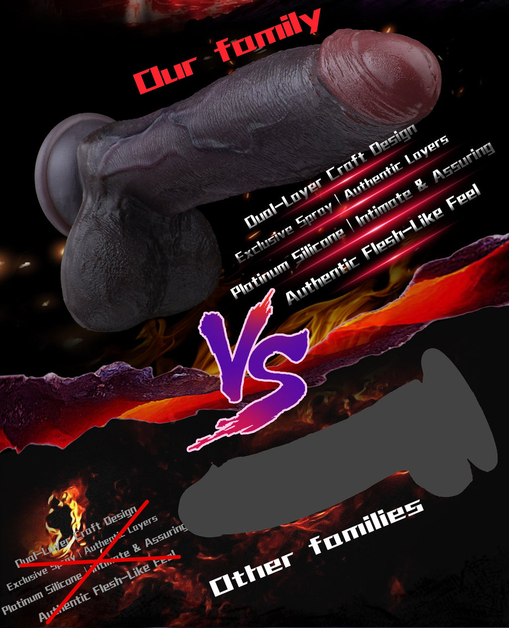 Domlust Realistic Black Dildo – Dual-Density Platinum Silicone Life-Size Suction Cup Sex Toy