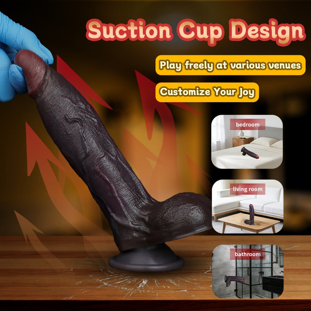 Domlust Realistic Black Dildo – Dual-Density Platinum Silicone Life-Size Suction Cup Sex Toy