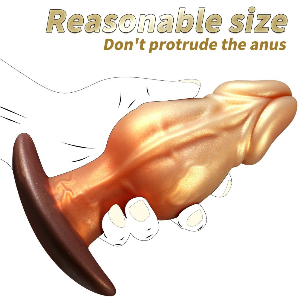 Domlust Giant Fantasy Knot Dildo – Platinum Silicone Knotted Expansion T-Bar Base Anal & Vaginal Sex Toy
