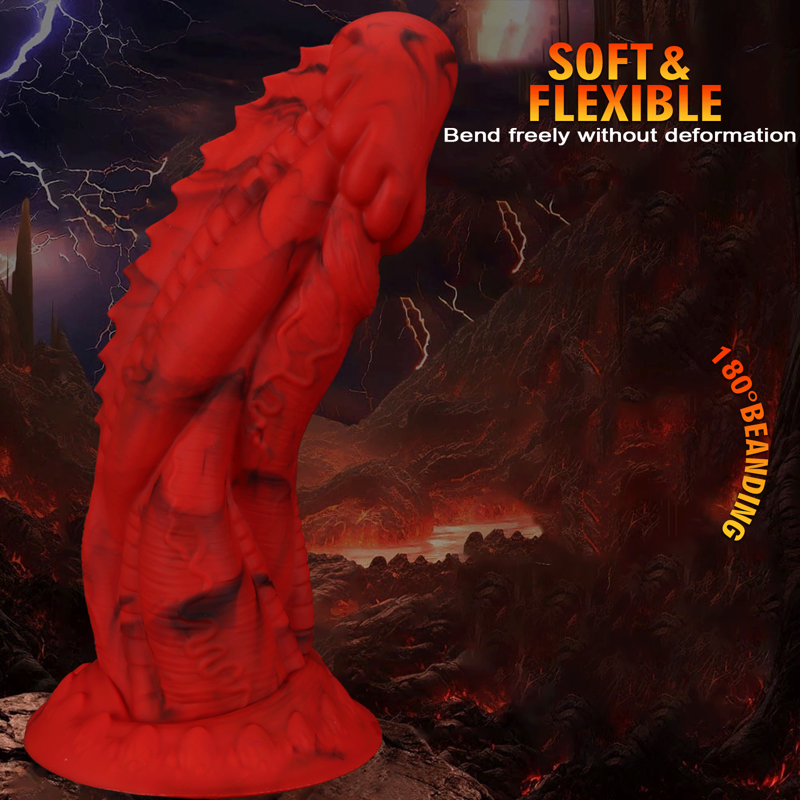 Domlust Crimson Scale Guardian Dragon Dildo – Platinum Silicone Dorsal Ridge Textured Fantasy Suction Cup Sex Toy