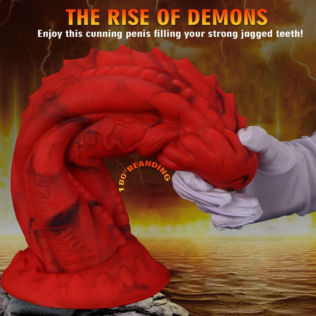Domlust Crimson Scale Guardian Dragon Dildo – Platinum Silicone Dorsal Ridge Textured Fantasy Suction Cup Sex Toy