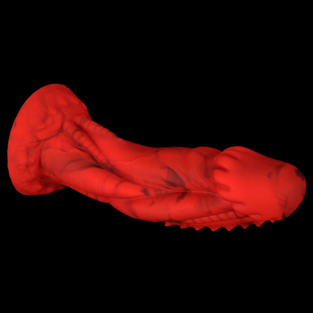 Domlust Crimson Scale Guardian Dragon Dildo – Platinum Silicone Dorsal Ridge Textured Fantasy Suction Cup Sex Toy