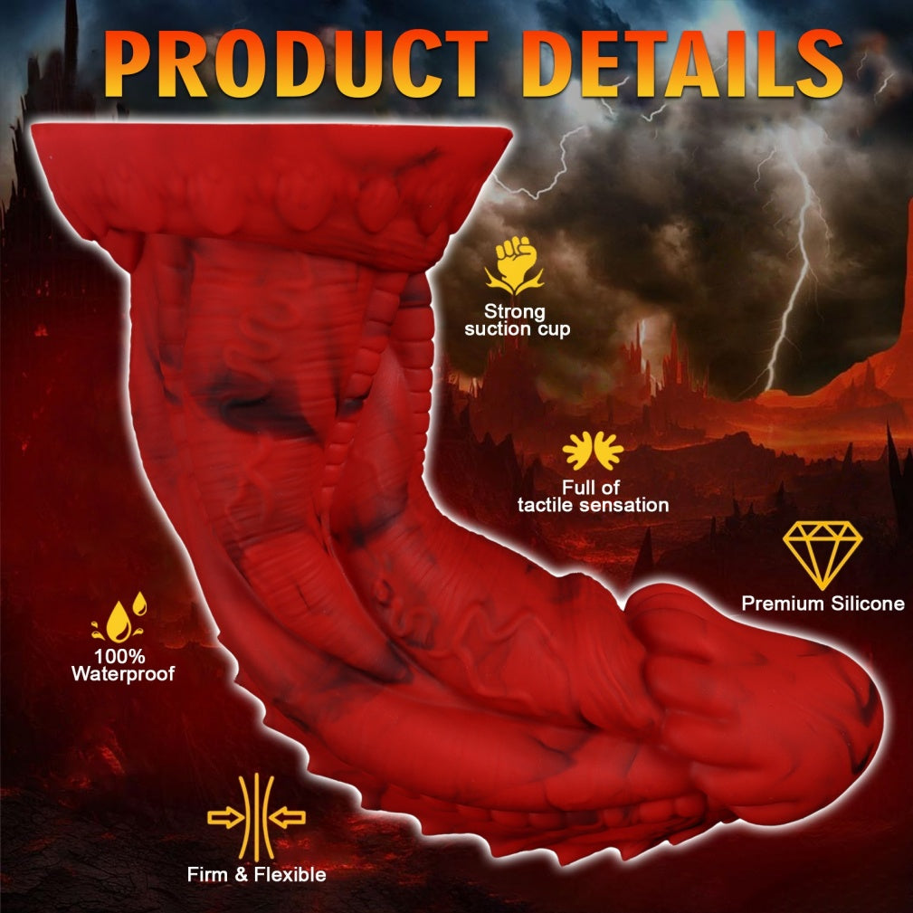 Domlust Crimson Scale Guardian Dragon Dildo – Platinum Silicone Dorsal Ridge Textured Fantasy Suction Cup Sex Toy