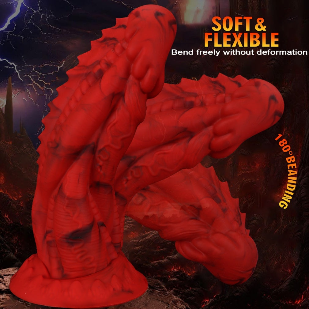 Domlust Crimson Scale Guardian Dragon Dildo – Platinum Silicone Dorsal Ridge Textured Fantasy Suction Cup Sex Toy