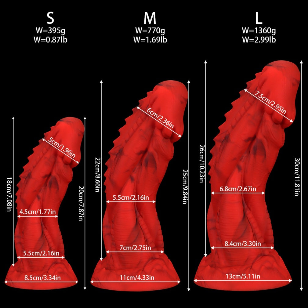 Domlust Crimson Scale Guardian Dragon Dildo – Platinum Silicone Dorsal Ridge Textured Fantasy Suction Cup Sex Toy