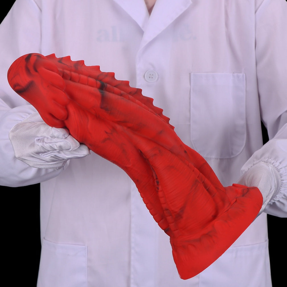 Domlust Crimson Scale Guardian Dragon Dildo – Platinum Silicone Dorsal Ridge Textured Fantasy Suction Cup Sex Toy
