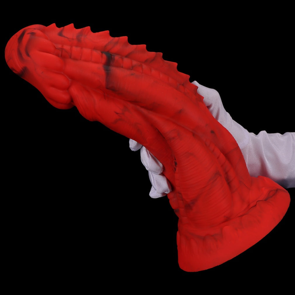 Domlust Crimson Scale Guardian Dragon Dildo – Platinum Silicone Dorsal Ridge Textured Fantasy Suction Cup Sex Toy