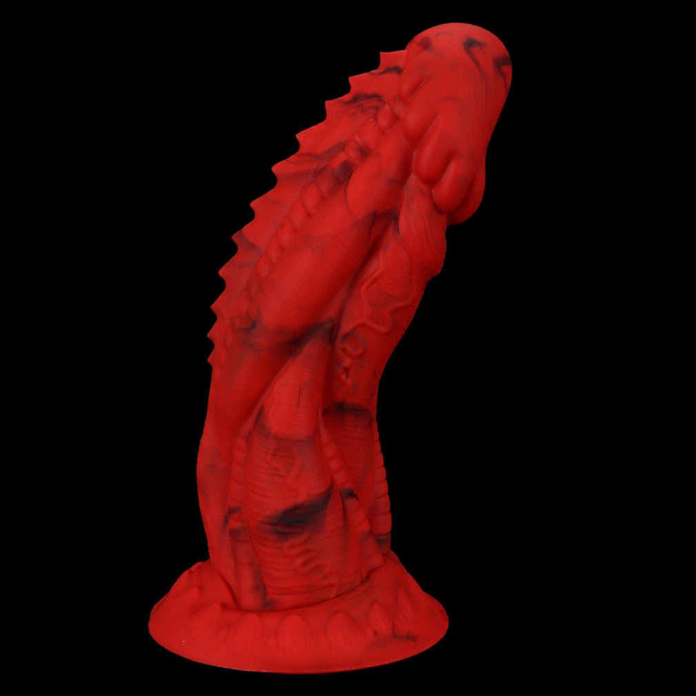 Domlust Crimson Scale Guardian Dragon Dildo – Platinum Silicone Dorsal Ridge Textured Fantasy Suction Cup Sex Toy