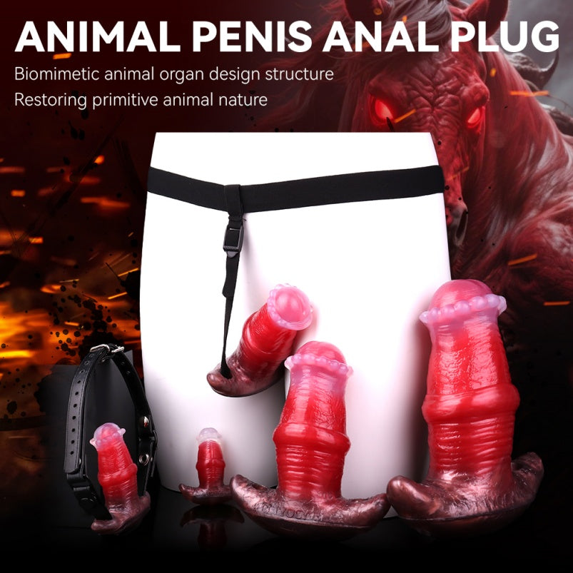 Strap-On Fantasy Dildo Anal Butt Plug Restraint Set – Beast Sex Blood Red Deep Penetration