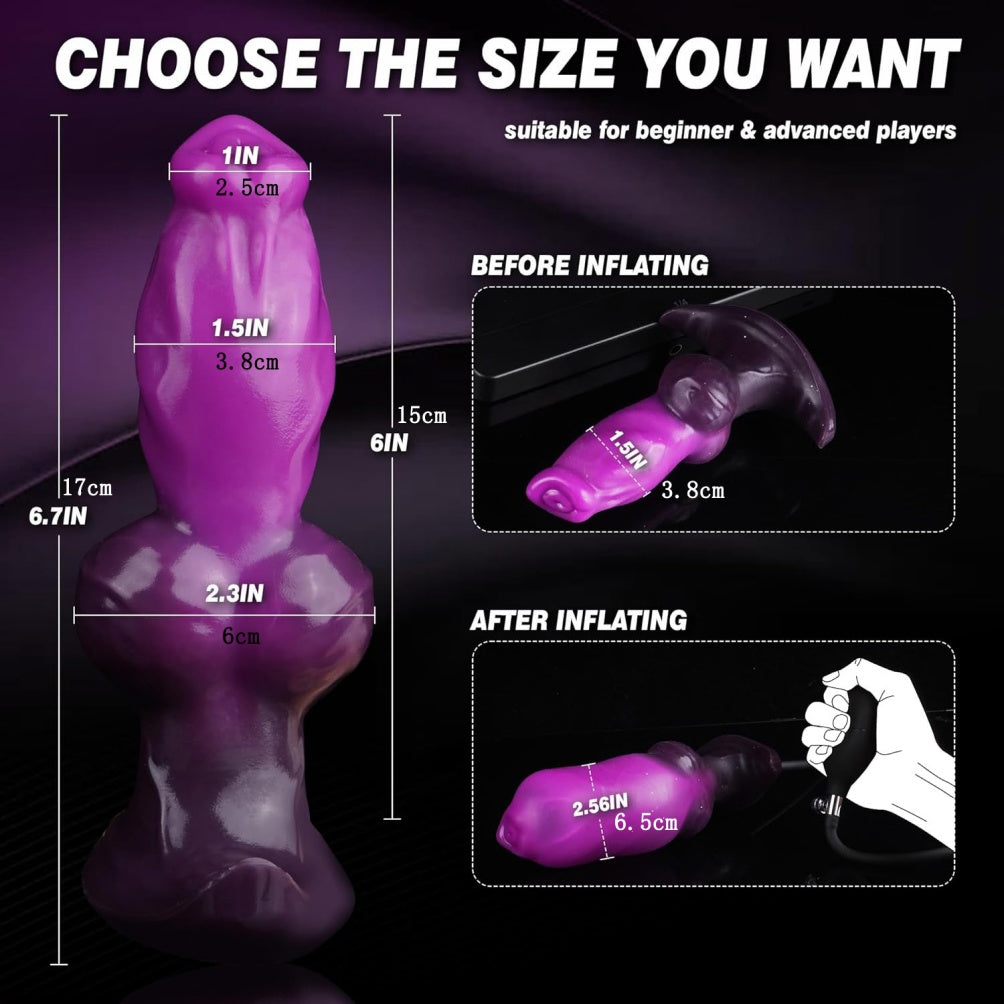 Domlust Inflatable Knotted Dildo – Purple Silicone Dog Knot | Pump-Controlled Expansion Fetish Toy