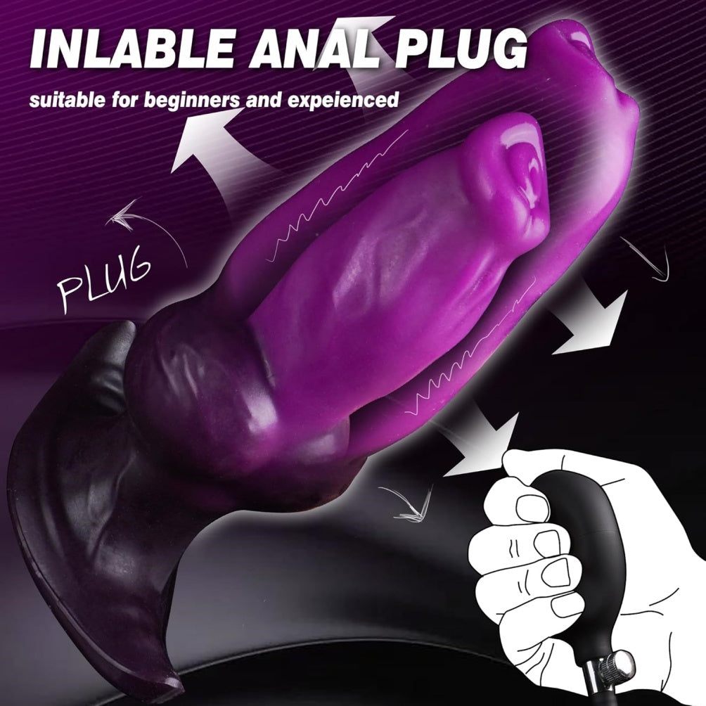 Domlust Inflatable Knotted Dildo – Purple Silicone Dog Knot | Pump-Controlled Expansion Fetish Toy
