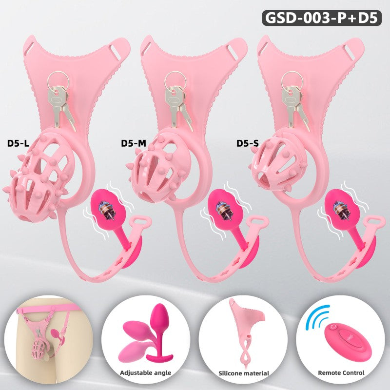 Spiked Chastity Cage Harness Set with Remote Vibrating Anal Plug GSD