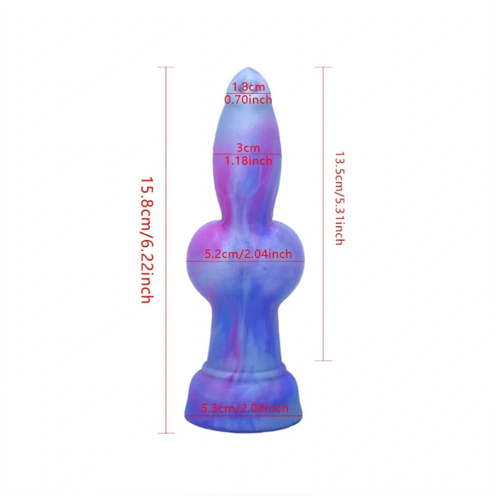 Domlust Iridescent Dog Knot Dildo – Platinum Silicone Fantasy Knotting Suction Cup Sex Toy