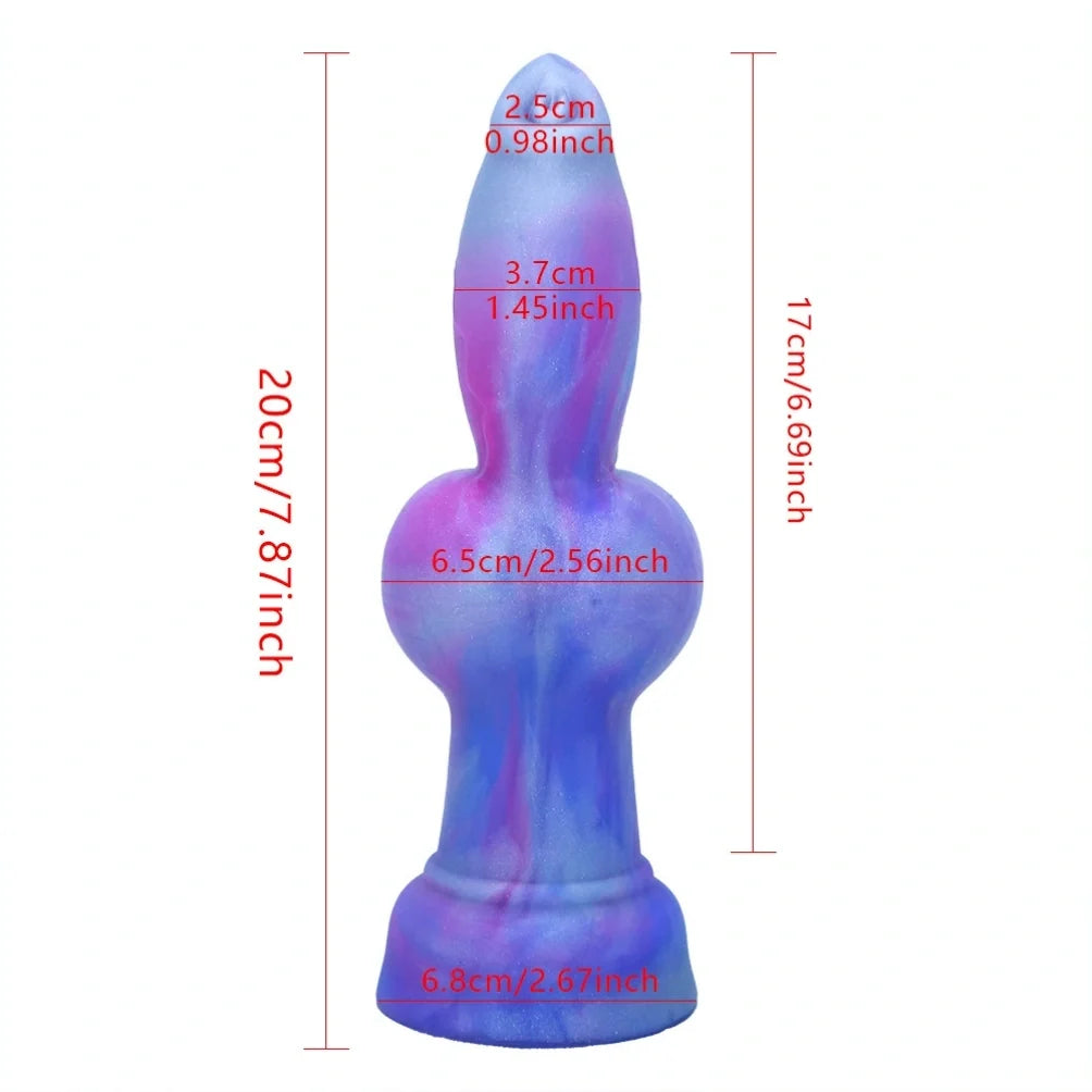 Domlust Iridescent Dog Knot Dildo – Platinum Silicone Fantasy Knotting Suction Cup Sex Toy