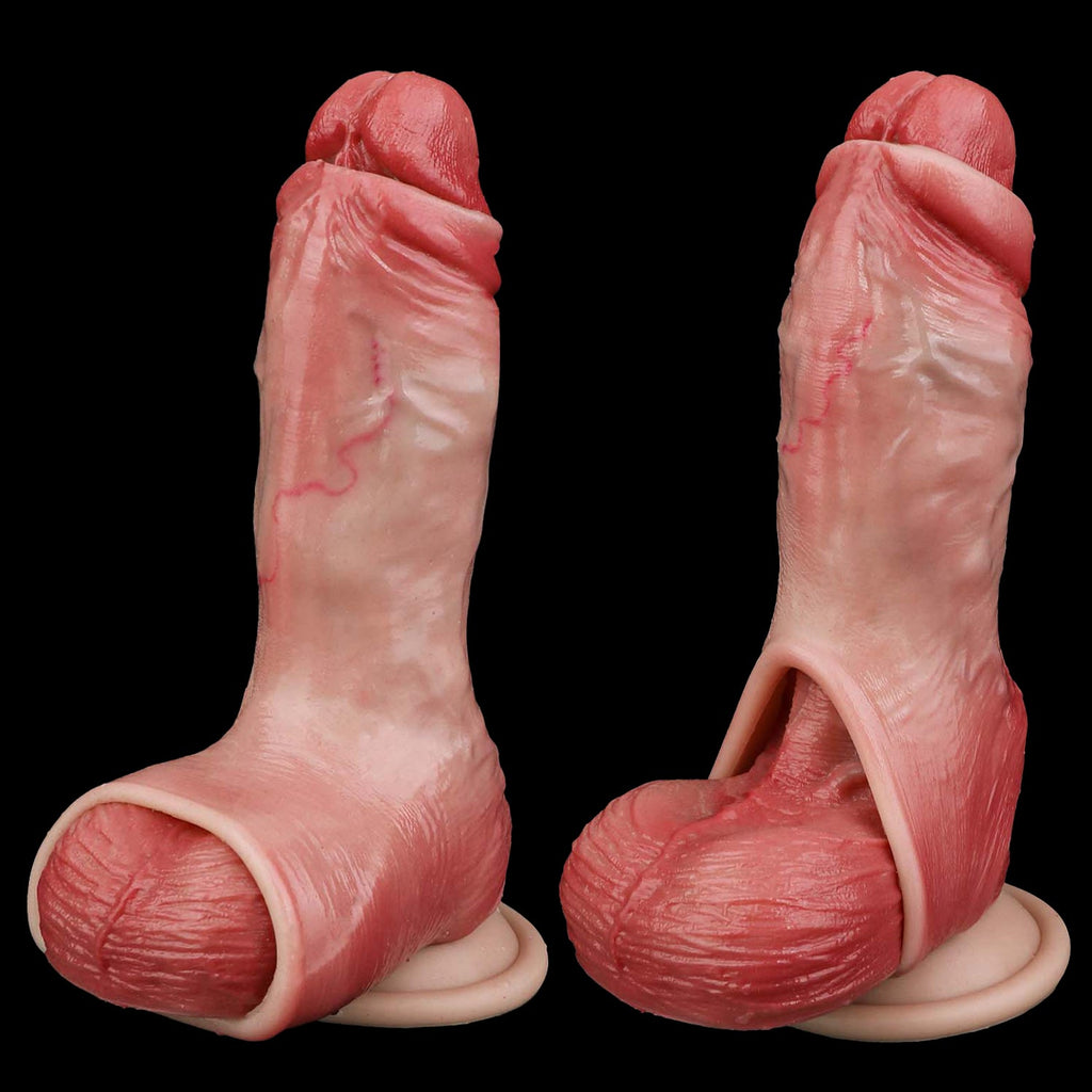Muscle-Flex Dual-Channel Realistic Cock Sleeve — Platinum Silicone Penis Extender for Longer, Thicker Performance