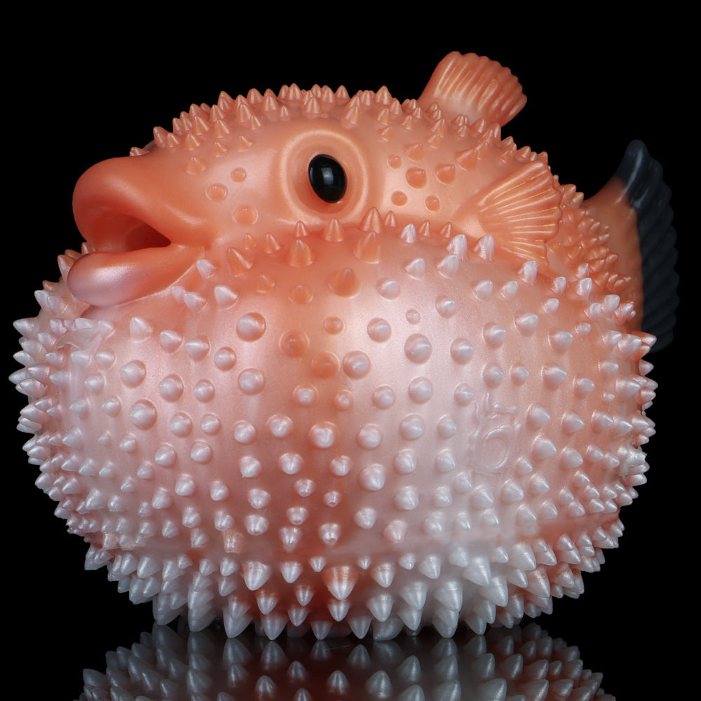 Pearl Puffer Pocket Pussy – Dual-Channel Animal Fantasy Masturbator in Platinum Silicone