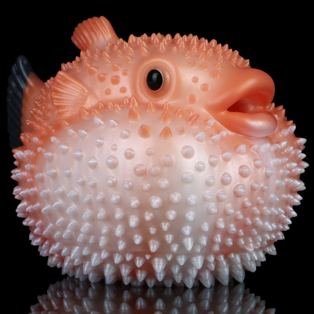 Pearl Puffer Pocket Pussy – Dual-Channel Animal Fantasy Masturbator in Platinum Silicone