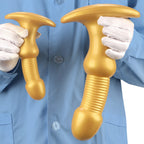 Gold Ribbed G-Spot Massager with Flared Anchor Base, Flexible Curved Toy