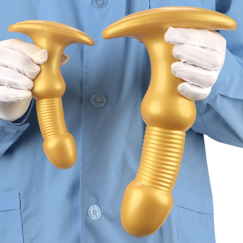 Gold Ribbed G-Spot Massager with Flared Anchor Base, Flexible Curved Toy
