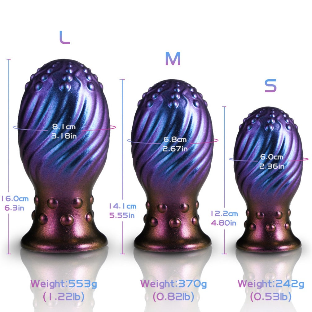 Domlust Alien Fist Dildo – Premium Platinum Silicone | Spiral Bump Texture | Purple-Blue-Bronze | 3 Sizes
