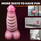 Fantasy Pink Fleshy Giant Dildo with Suction Cup – Spiral Ribbed Monster Dildo for Women S/M/L | Domlust