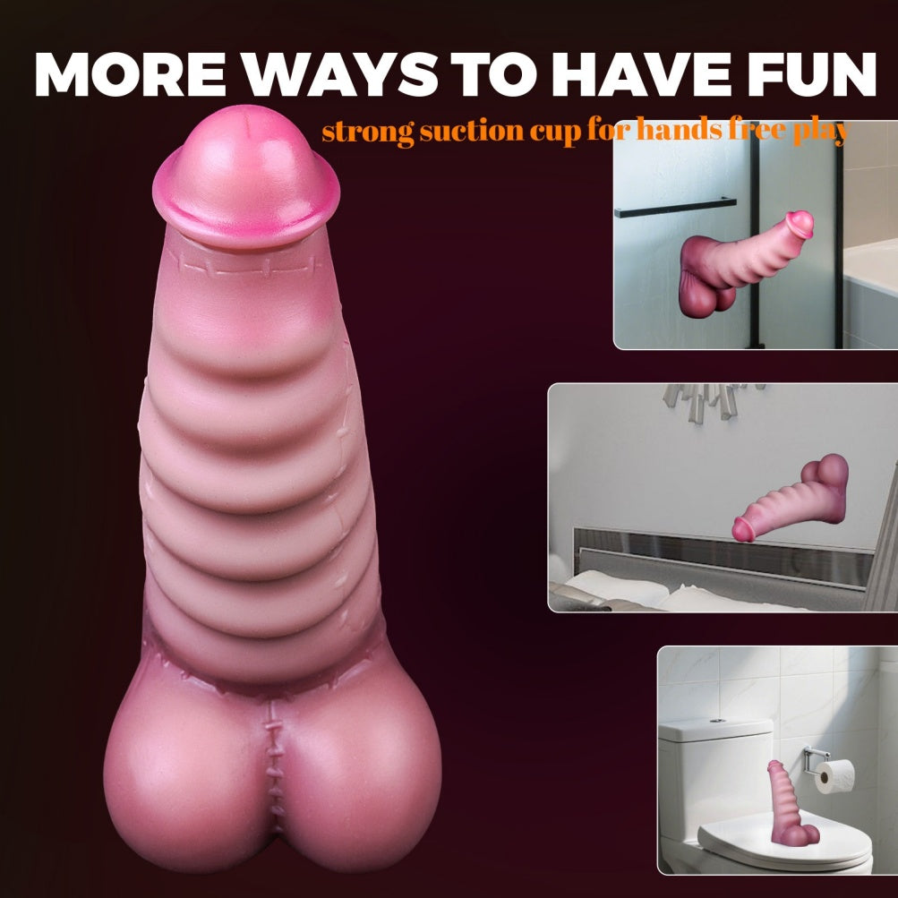 Fantasy Pink Fleshy Giant Dildo with Suction Cup – Spiral Ribbed Monster Dildo for Women S/M/L | Domlust