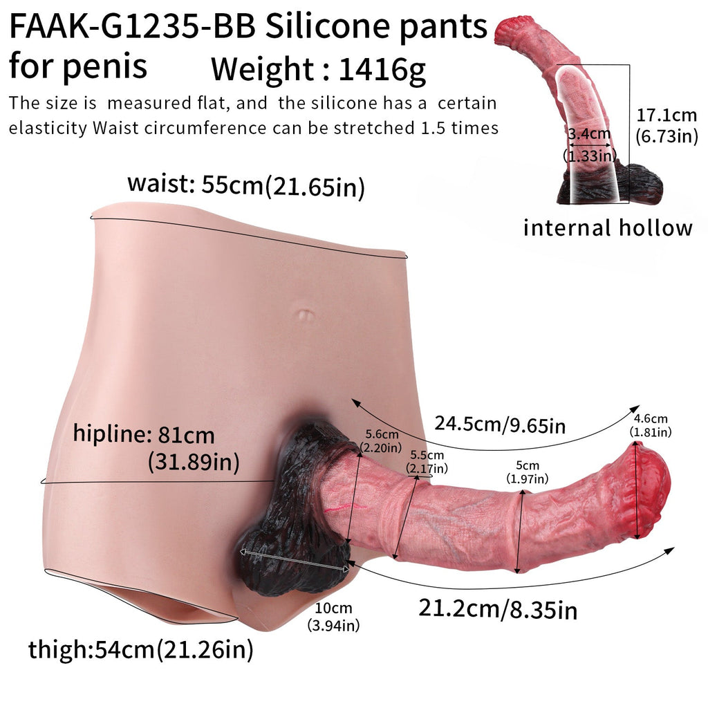 Horse Cock Sleeve Panty — Wearable Platinum Silicone Fantasy Penis Extender with Vibration