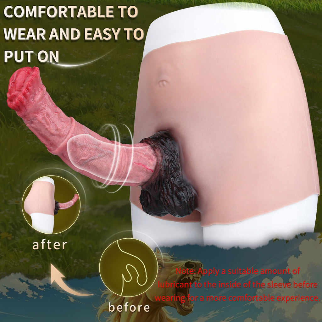 Horse Cock Sleeve Panty — Wearable Platinum Silicone Fantasy Penis Extender with Vibration