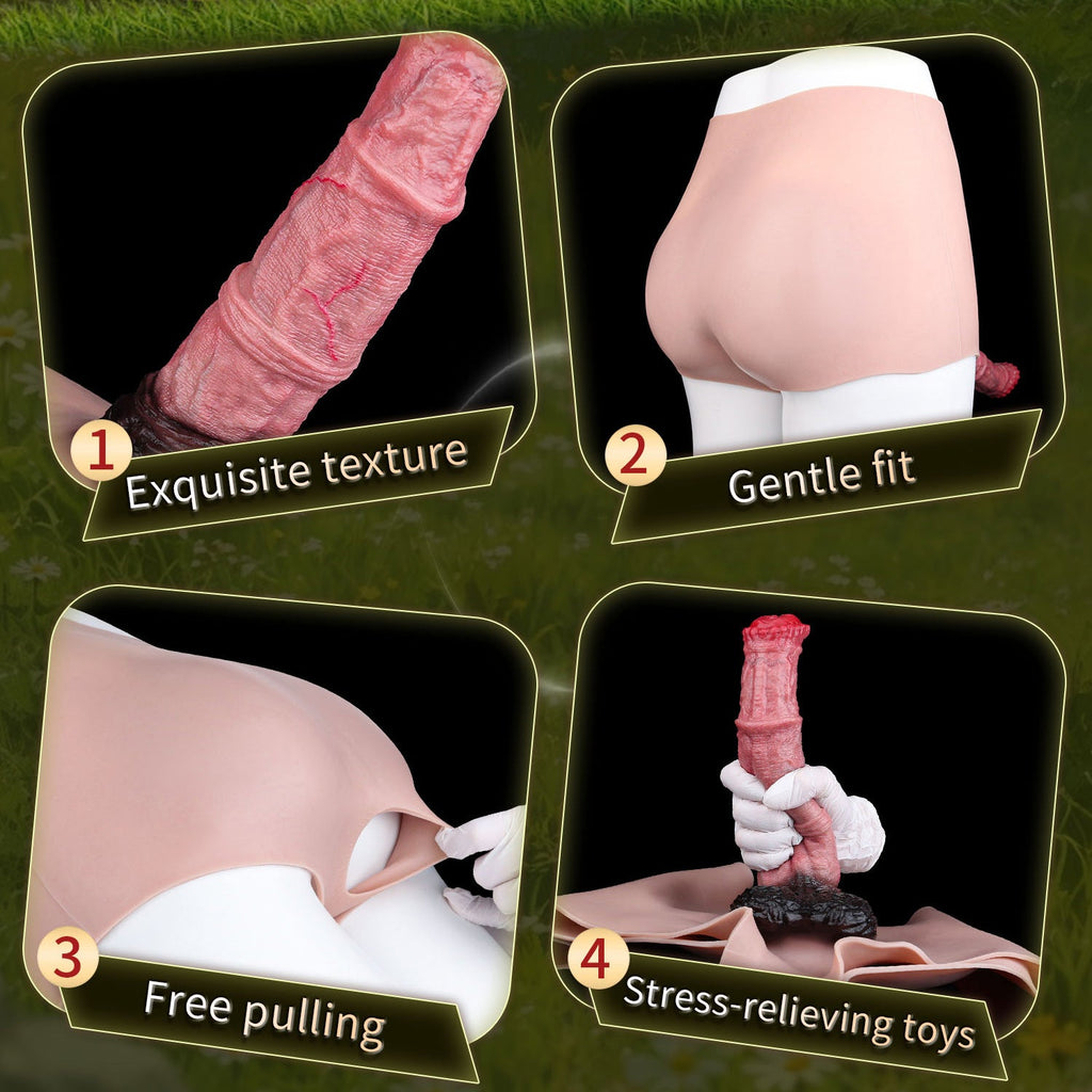 Horse Cock Sleeve Panty — Wearable Platinum Silicone Fantasy Penis Extender with Vibration