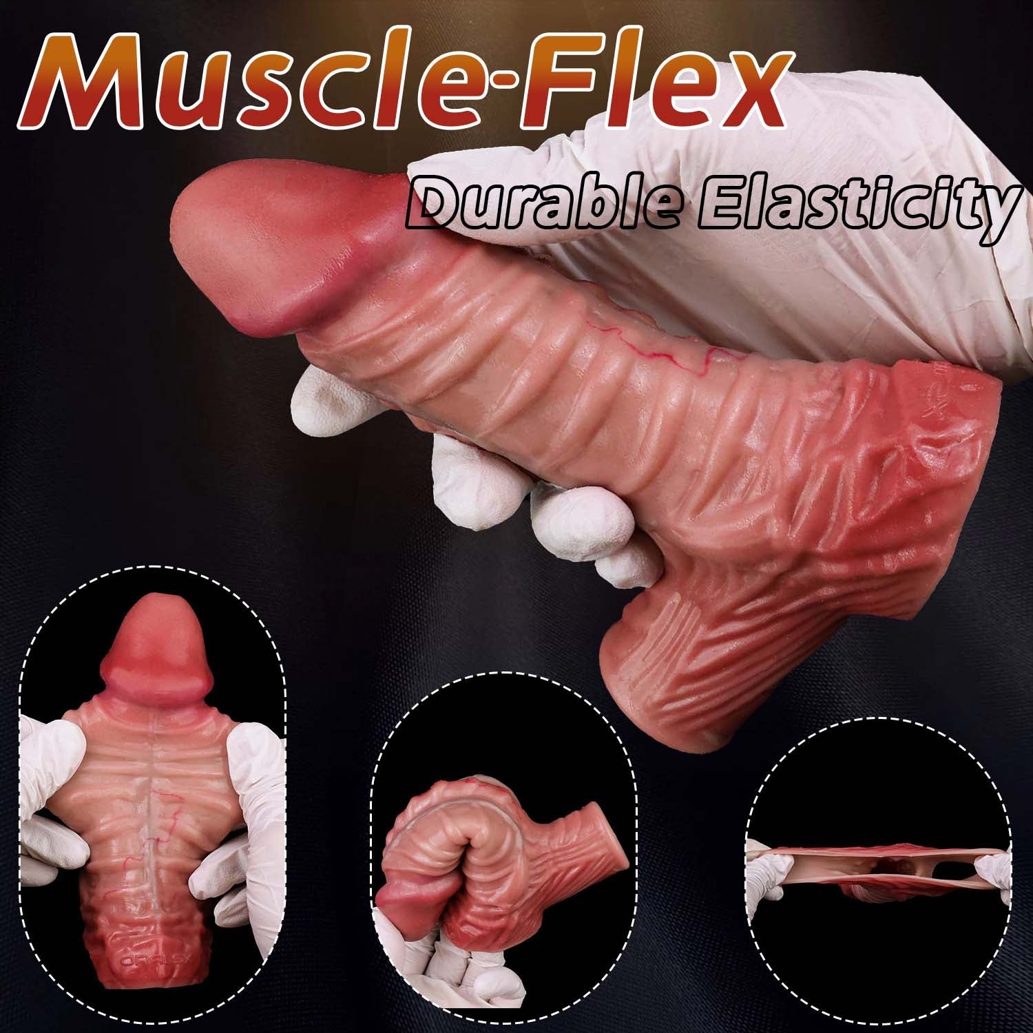 Muscle-Flex Realistic Silicone Cock Sleeve with Dual-Channel Stim & Locking Ring — Bigger, Thicker, Longer for Him