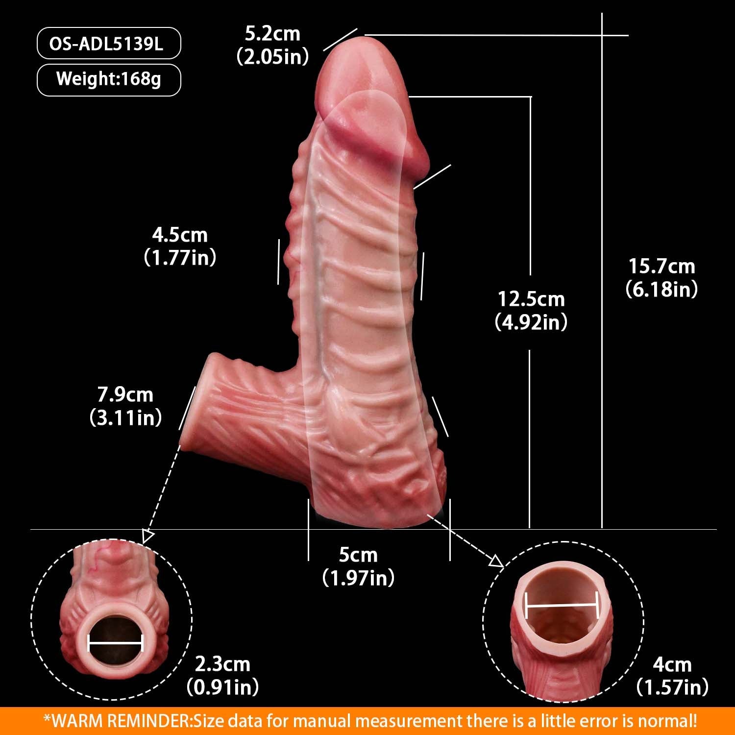 Muscle-Flex Realistic Silicone Cock Sleeve with Dual-Channel Stim & Locking Ring — Bigger, Thicker, Longer for Him