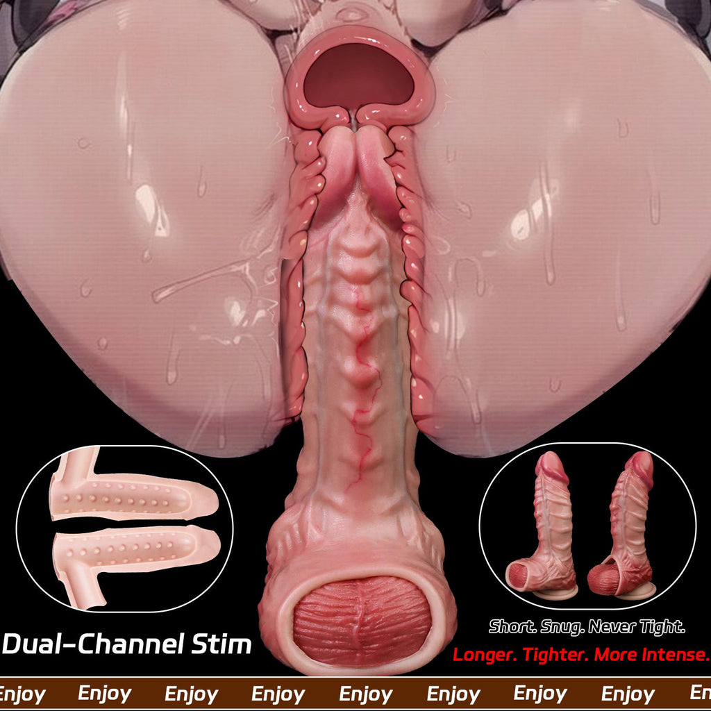 Muscle-Flex Realistic Silicone Cock Sleeve with Dual-Channel Stim & Locking Ring — Bigger, Thicker, Longer for Him