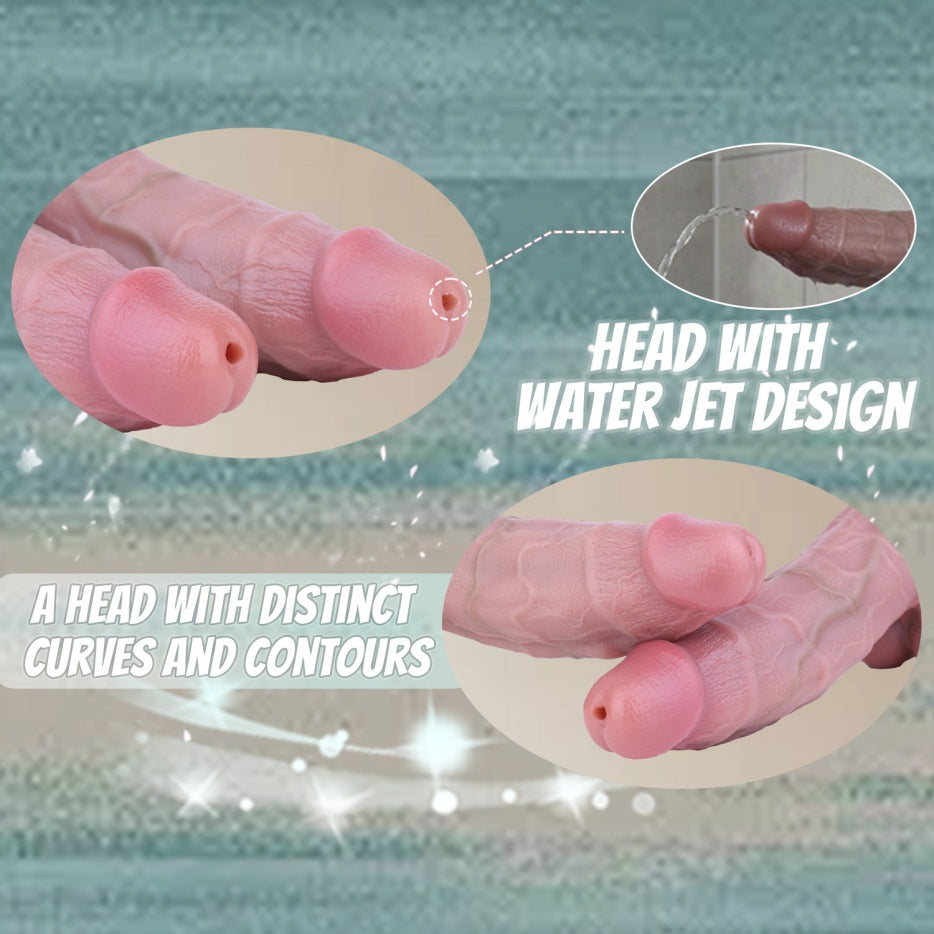 Domlust Dual-Density Squirting Realistic Dildo – Platinum Silicone Strap-On Harness Compatible Lesbian Sex Toy