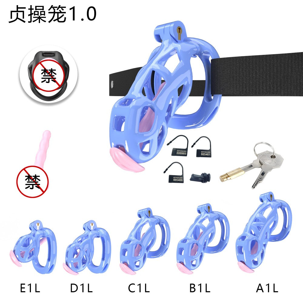 3D Printed Male Chastity Cage with Lock & 5 Rings – Resin Virginity Device with Strap for Men