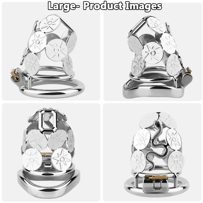 Solar Serpent Stainless Steel Chastity Cage – Coiled Snake Design