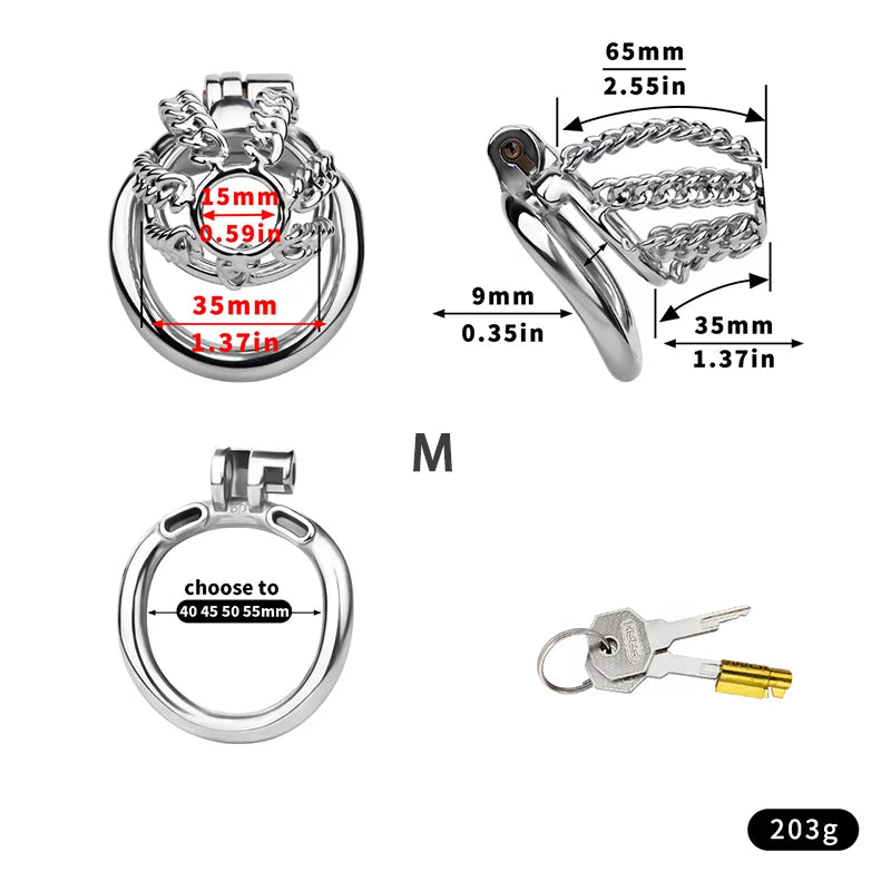 Male Chastity Metal Cock Cage– Slim Chain Version