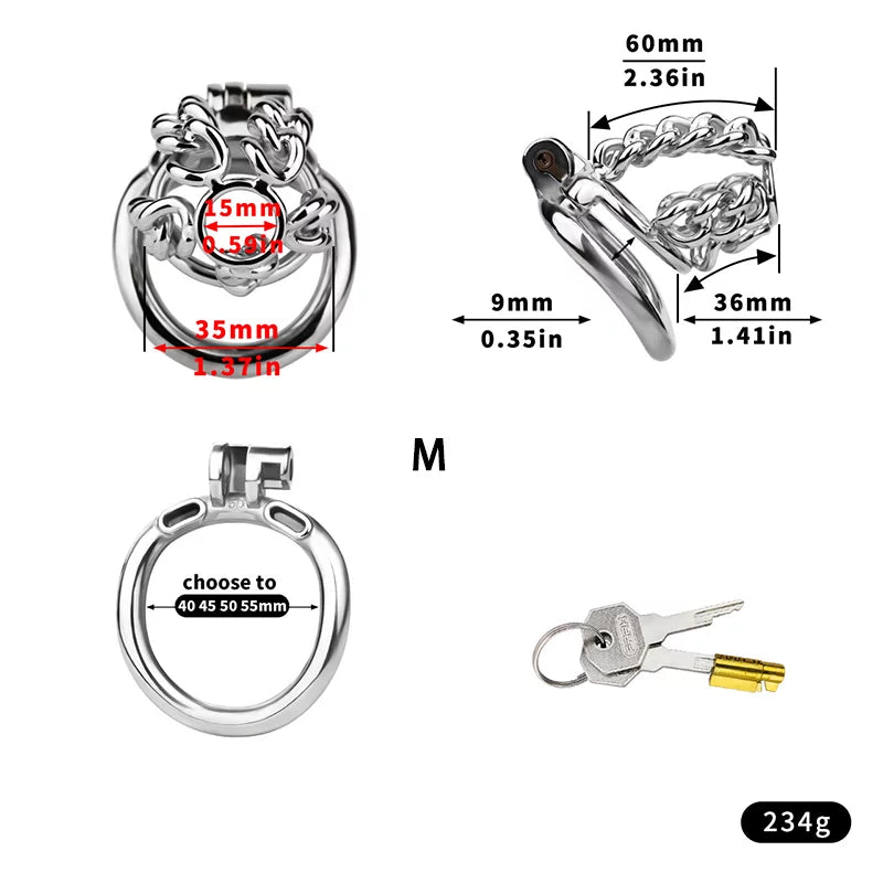 Male Chastity Metal Cock Cage with Thickened Design and Fixed Chain Lock