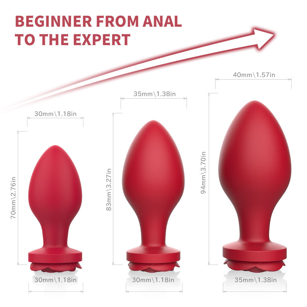 Rose Butt Plug Set – Premium Liquid Silicone Vibrating Anal Plug (3 Sizes)