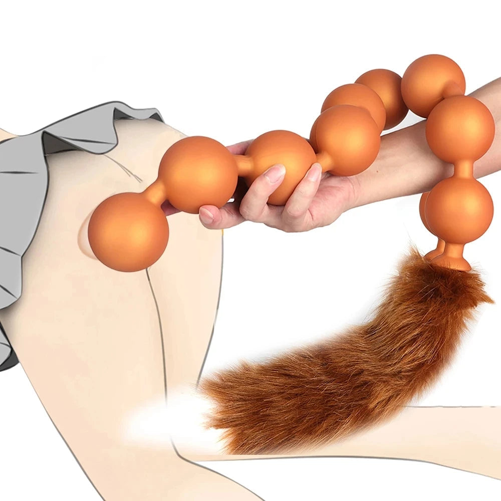 Long Anal Beads Silicone Tail Butt Plug - Big Anal Expansion Luminous Anal Sex Toy